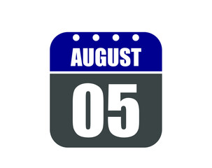 5 August calendar banner. August calendar icon in blue and gray.