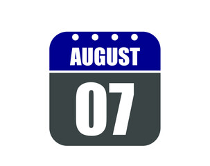7 August calendar banner. August calendar icon in blue and gray.