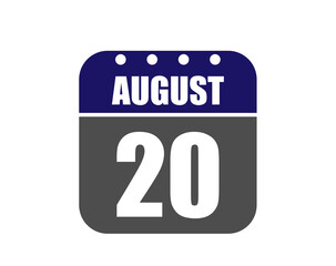20 August calendar banner. August calendar icon in blue and gray.