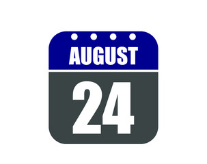 24 August calendar banner. August calendar icon in blue and gray.