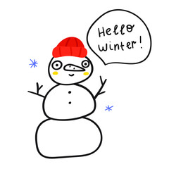 Snowman outline icon. Hello winter. Vector illustration on white background.