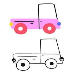 Truck icon. Outline and flat version. Vector illustration on white background.