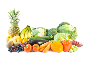 Healthy food vegetables and fruit isolated on white background