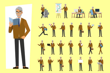 cartoon business man wear suit character set  ,Vector illustration