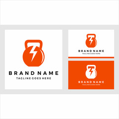 Fitness gym dumbbell vector logo with business card design 