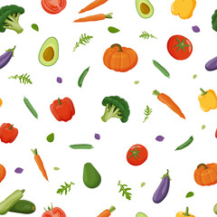 Pattern of healthy food macronutrients. Fiber or cellulose presented by food products. Tomatoes, peppers, zucchini, eggplant, broccoli, cabbage, carrots, peas. vector of nutrition categories