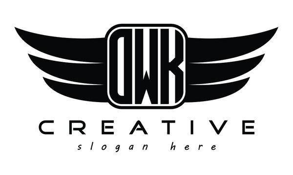 OWK three Letter Wings minimalist creative concept flag Flying abstract Initial wing symbol icon professional logo design, Vector template