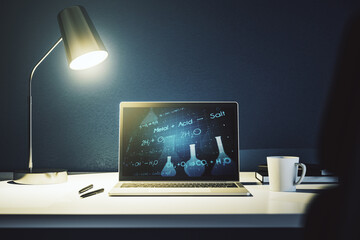Modern computer monitor with creative chemistry concept, research and development concept. 3D Rendering