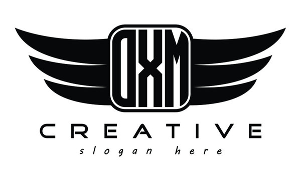 OXM three Letter Wings minimalist creative concept flag Flying abstract Initial wing symbol icon professional logo design, Vector template