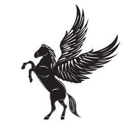 winged pegasus black silhouette isolated, vector