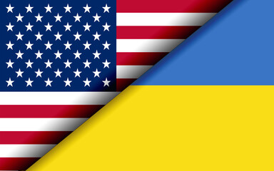 Flags of  USA and Ukraine divided diagonally