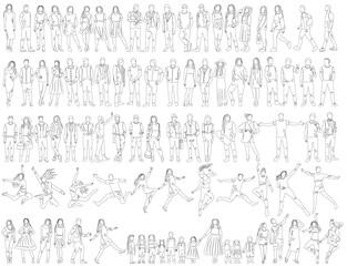 people set outline sketch on white background isolated, vector - obrazy, fototapety, plakaty
