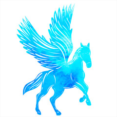 pegasus silhouette watercolor isolated, vector