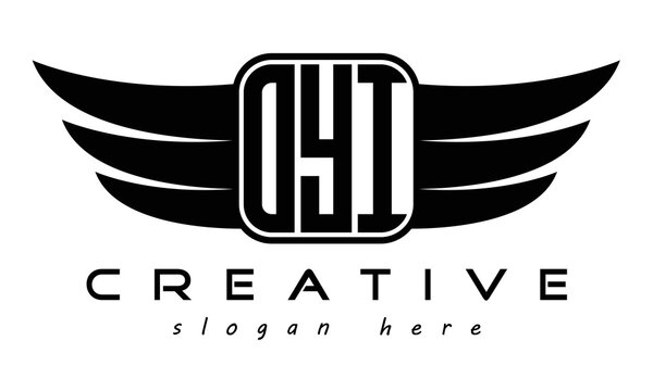 OYI three Letter Wings minimalist creative concept flag Flying abstract Initial wing symbol icon professional logo design, Vector template