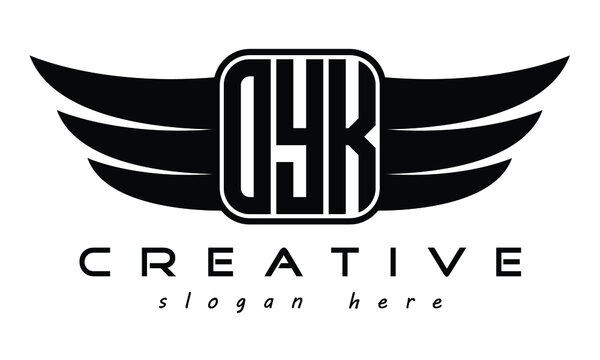 OYK three Letter Wings minimalist creative concept flag Flying abstract Initial wing symbol icon professional logo design, Vector template
