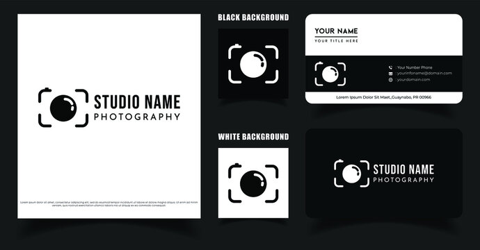 Simple Camera Studio Lens Logo Template. Photography Logo with Business card Template
