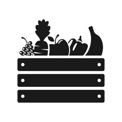 Vector food wooden box icon template. Grocery with organic fruits and vegetables. Healthy natural product design concept vector illustration