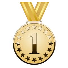 Golden star medal with ribbon on white background	