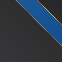 vector illustration of blue corner ribbon banner with gold colored frame on dark background	