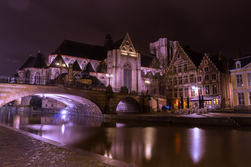 Fototapeta na wymiar Night view of Gent