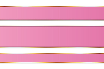 set of long pink colored ribbon banners with gold frame on white background - vector design element	
