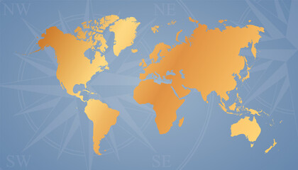 vector illustartion of gold colored world map on blue background