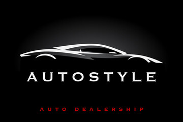 Supercar logo silhouette. Sports car emblem. Auto style garage motor vehicle icon. Automotive dealership symbol. Vector illustration.