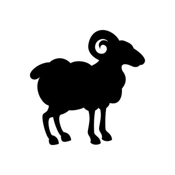 Ram Vector Icon. Sheep Black Silhouette On White Background