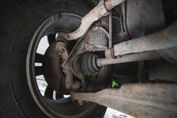 Leaks of lubricants, oil on the rubber seal, boot, swivel mechanism of the vehicle chassis, service...
