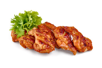 Grilled BBQ Chicken Legs, isolated on white background.