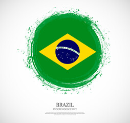 Creative circular grungy shape brush stroke flag of Brazil on a solid background