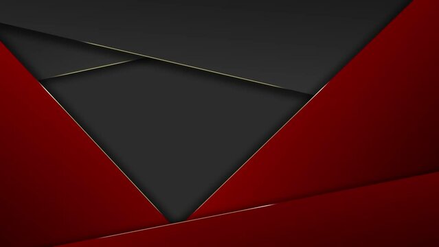 Red and Grey Shapes with Gold Shine. Elegant motion of dark grey and red shapes with golden shine border line.