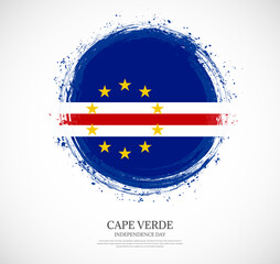 Creative circular grungy shape brush stroke flag of Cape Verde on a solid background