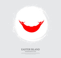 Creative circular grungy shape brush stroke flag of Easter Island on a solid background