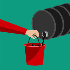 Oil market - canister and hand with bucket © Blacksmith Graphics