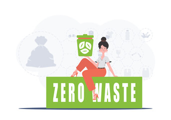 The girl sits and holds an urn in her hands. The concept of ecology and recycling. Vector illustration Flat trendy style.