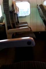 Fototapeta premium Tokyo, Japan, July 2022. Inside the Tohoku Shinkansen, the scenery from the seat.
