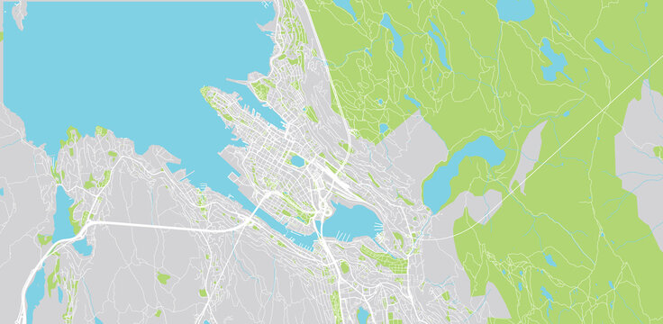 Urban Vector City Map Of Bergen, Norway, Europe