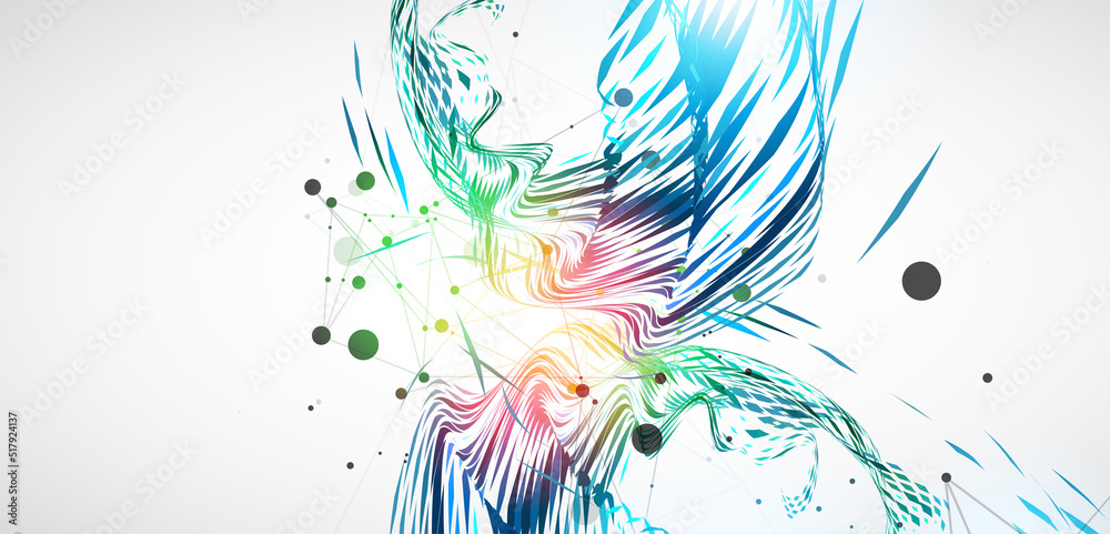 Poster Abstract particle vortex with plexus effect elements and Gradient background lighting.