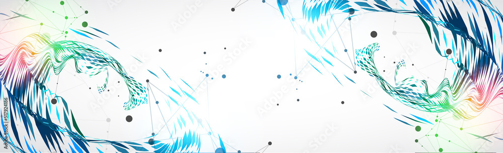 Poster Abstract particle vortex with plexus effect elements and Gradient background lighting.