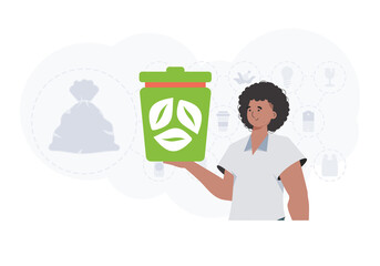 The concept of ecology and recycling. A man holds an urn in his hands. Trendy character style. Vetcor.