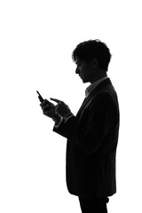 スマホを使う男性　シルエット