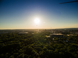 Sunset over Dresden with hot air balloon