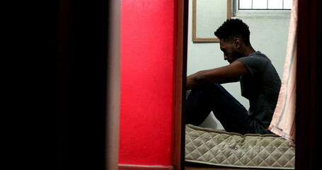 Frustrated black man feeling anxiety. Anxious Candid African person in depression