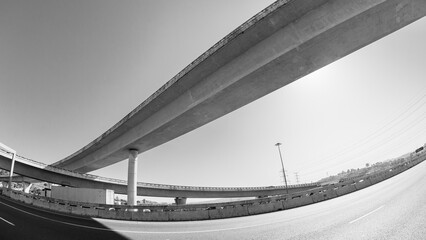 Road Highway Ramp Over Pass  Black White Intersection