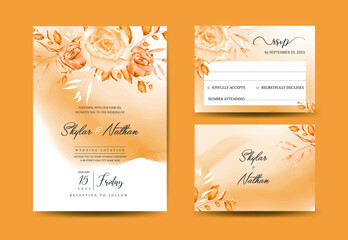 Fototapeta na wymiar Elegant terracotta floral foliage wedding card and RSVP card templates 