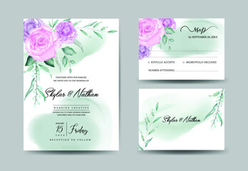 Greenery watercolor dusty rose wedding invitation set with eucalyptus