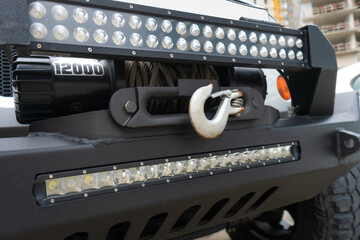 Close-up of the front bumper with a hook for rescue or towing © yaroslav1986