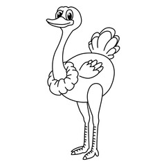 Cute ostrich cartoon coloring page illustration vector. For kids coloring book.