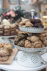 Many different cookies on trays display